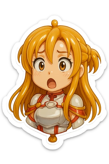 Sticker of Asuna from Sword Art Online in balloon style with a surprised expression, inspired by the reference image. sticker