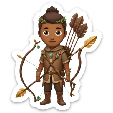 The classic hunter image with a bow and arrow on his back, dressed in brown with some animal made decorations sticker