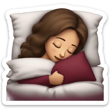 Brunette girl sleeping in burgundy pillow sticker