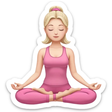 white woman in lotus position meditation yoga pose with closed eyes, relaxed face, wearing pink yoga outfit sticker