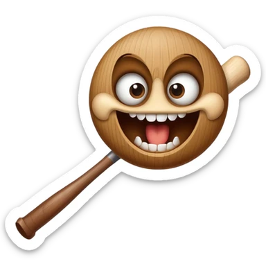 Brown baseball bat with cartoon eyes, a nose, and an open mouth showing teeth sticker