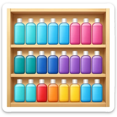 Japanese shampoo displayed on a storage shelf, arranged with horizontal variation and vertical consistency. sticker