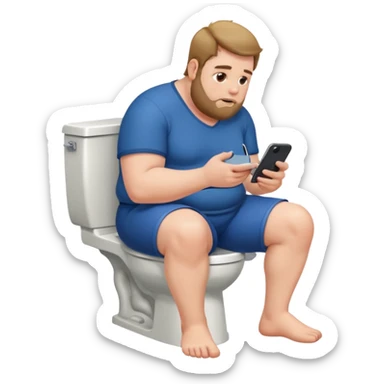 big man sitting on a toilet, scrolling on his phone sticker