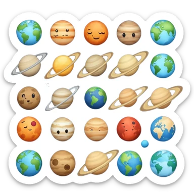 12 planets emojis I need a labeled and a ine for each planet :mercury, Venus , earth , mars, Jupiter Saturn, Neptune, Pluto, Uranus  sticker