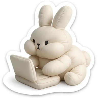 vanilla bunny typing fast, cheeks puffed, cushion style sticker