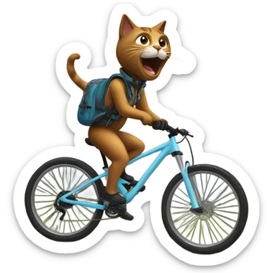 A cat riding a mountain bike  sticker