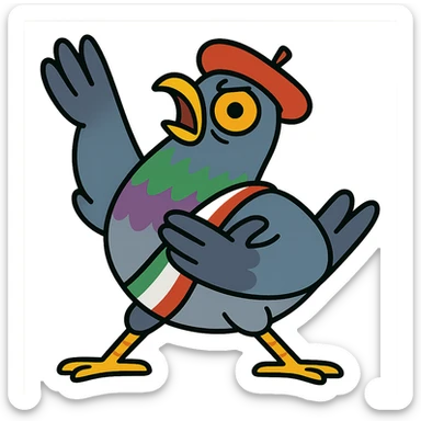 Italian pigeon with dramatic pose, brainrot meme style, cartoonish sticker