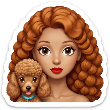 Mujer pelo caramelo, ojos marrones, labios rojos con perro caniche sticker