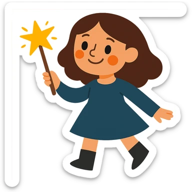Remove the hat from the brunette girl witch, keep her whimsical and magical, vibrant toon style, no background. sticker