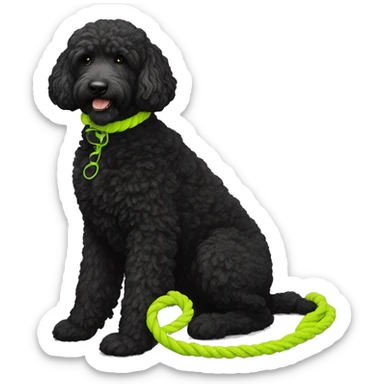 black standard groodle with neon yellow rope collar sticker