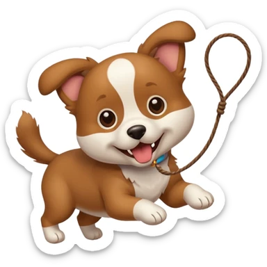 dog playing with a string toy sticker