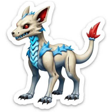 Skeletal Evil Shiny Glowing Cubone-Marowak-Zoroark-Anubis-Wendigo-Fakémon-hybrid-creature (full body), 4 legs sticker