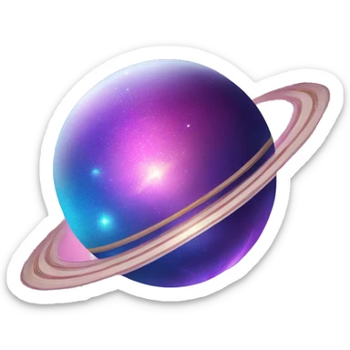 sparkly glittery blue purple and pink glitter planet with white saturn ring sticker