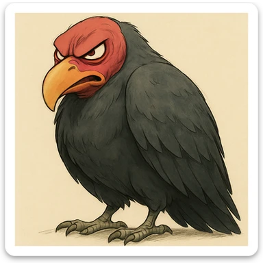 Make the turkey vulture look angry, with a fierce expression, keeping the ghibli style sticker