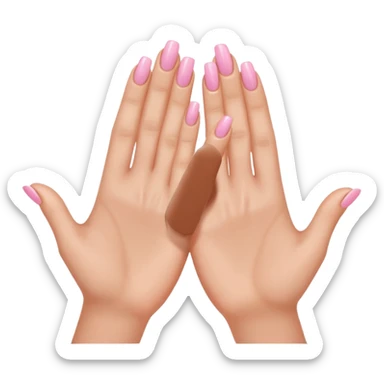 close-up of hands with soft pink nails gently touching hair sticker