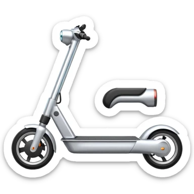 A futuristic electric scooter emoji made of silver chrome, sleek minimal frame, smooth metallic surface, subtle reflections, modern urban design, iOS emoji style, centered, clean white background sticker