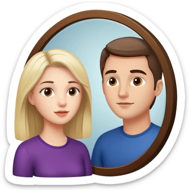 Woman in front. Man in mirror. They look similiar and look at each other sticker