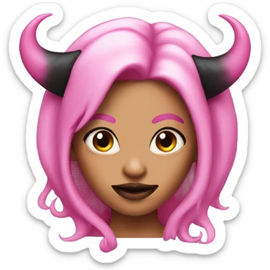 pink demon woman with black hair and horns sticker