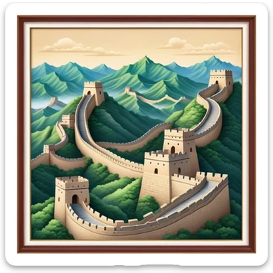 Cinematic Realistic Great Wall of China Landmark Emoji, depicted as ancient fortifications winding across majestic mountains, rendered with intricate detail and dramatic lighting. sticker