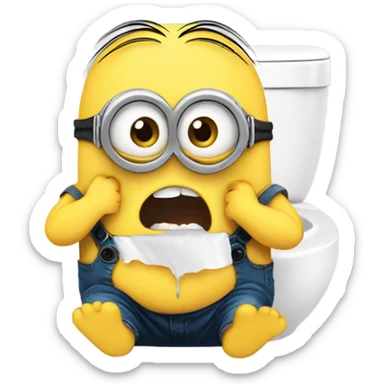 a minion crying sat on the toilet  sticker
