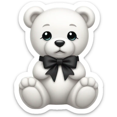 Cute white teddy bear with black bow sticker