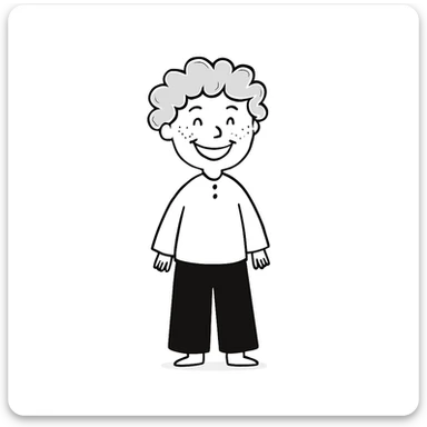 Make the strawberry blond boy with ginger freckles smile wider. The original style is hand drawn doodle style, please keep the hand drawn doodle style consistent. sticker