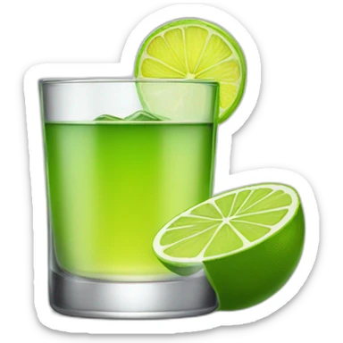 A single tequila glass with a single slice of green lemon piece on it sticker