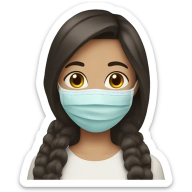 brunette girl with face mask sticker