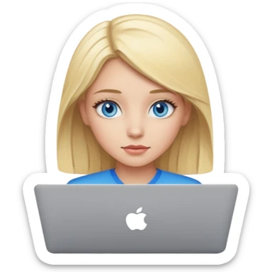 blonde girl blue eyes on mac lap top sticker