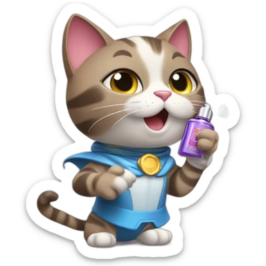 super hero cat spraying perfume sticker