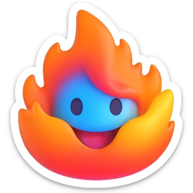 classic fire emoji with blue to orange gradient, 3D style, smooth and glossy, vibrant and realistic, rounded and soft, minimal and modern, matching reference image sticker