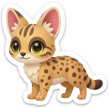 Exotic-colored Big-eared big-eyed cute realistic animalistic feral digitigrade 4-legged anime-styled Meloetta-Furret-Sergal-Serval-hybrid-fusion-creature-animal, full body sticker