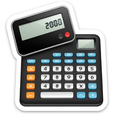 Minimalistic flat vector icon, iOS style, thin black contour on white background. Calculator and geometric shapes (triangle, circle). No text, no shadows. sticker