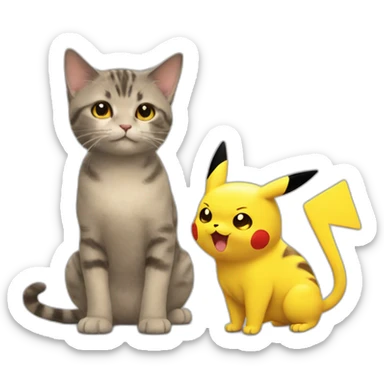 A Cat Meets Pikachu sticker