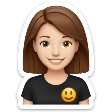 white woman emoji. Black t-shirt. Short and bround hair. smiling. transparent background. reference attached. sticker
