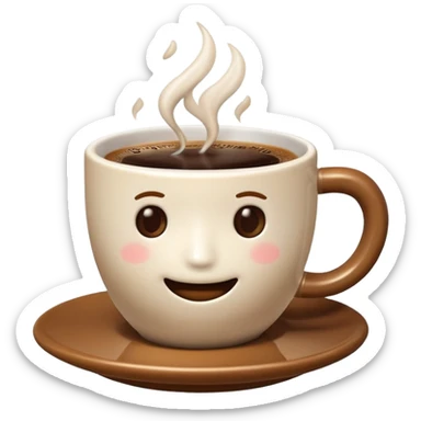 A plain 3D cartoon coffee cup filled with hot coffee, no saucer, light steam rising, glossy ceramic texture, warm soft lighting, realistic Memoji-style on a dark background. sticker