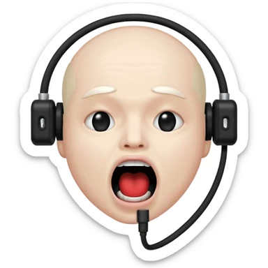 Mouth open wide with audio cable stuffed inside. sticker