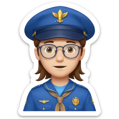 scout boy long hair spectacled blue uniform with cap very unique looking sticker