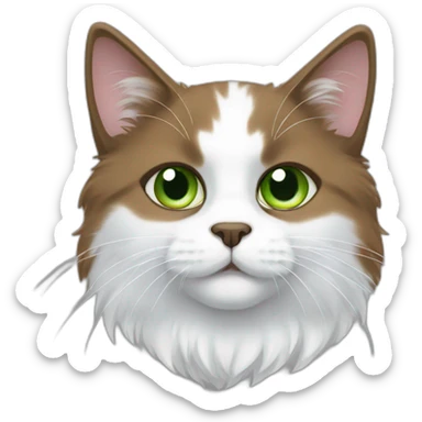white fluffy bi-colour cat with dark brown ears and upper head, brown ears and green eyes sticker