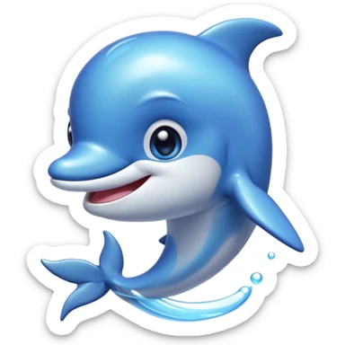 Cinematic Cute Dolphin Portrait Emoji, Head tilted playfully and inquisitively, featuring a smooth, streamlined body with shimmering, silvery-blue skin and round, sparkling eyes full of playful charm, Simplified yet irresistibly adorable features, highly detailed, glowing with a warm, friendly oceanic glow, high shine, affectionate and lively, stylized with a touch of aquatic whimsy, soft glowing outline, capturing the essence of a mischievous yet loving dolphin that appears as if it could splash out of the screen into your arms! sticker