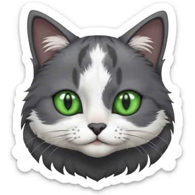 one dark grey and white cat and one completely solid dark grey cat with green eyes and only white paws sticker