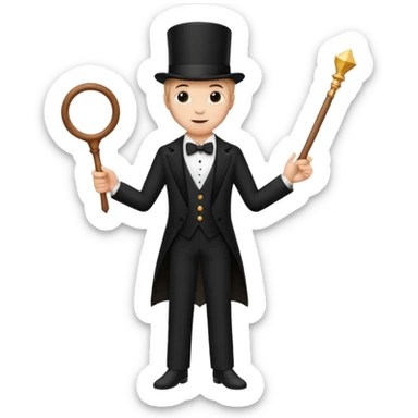 Stage magician in tuxedo holding magic wand sticker