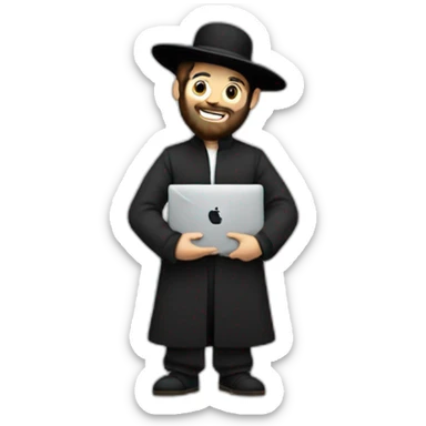 Hasidic Jew holding a MacBook Pro sticker
