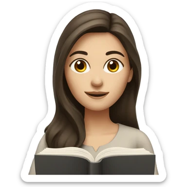 brunette caucasian woman with long hair writing a book sticker