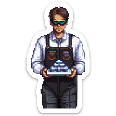 architect man making a model of a building wearing protective glasses sticker