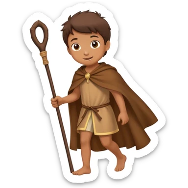 happy Boy walking with brown mantle and stick sticker
