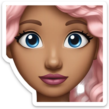 tan skin, blue eyes, wavy hair, pink lips tall, few freckles, zoomed out sticker