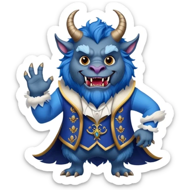 The Beast from Beauty and the Beast, furry blue monster with horns and fangs wearing elegant royal clothes sticker