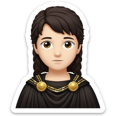 Libera from Roman Deities with long dark brown hair, black sequin toga sticker