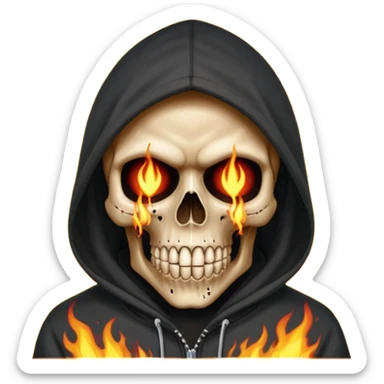 Bro I wanna skull with hoodie on the hoodie has to be on fire and I want matrix blood with the codes and weird numbers spilling out eyes and mouth almost give him a diamond grill in his mouth make it shinny where is the matrix symbols  sticker
